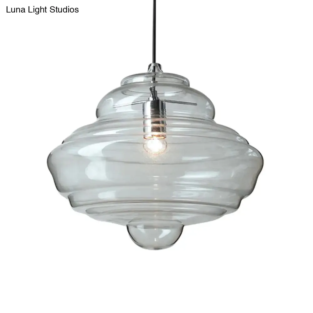 Modern Clear/Blue Ruffle Glass Pendant Light - Bedroom Ceiling Hanging Lamp