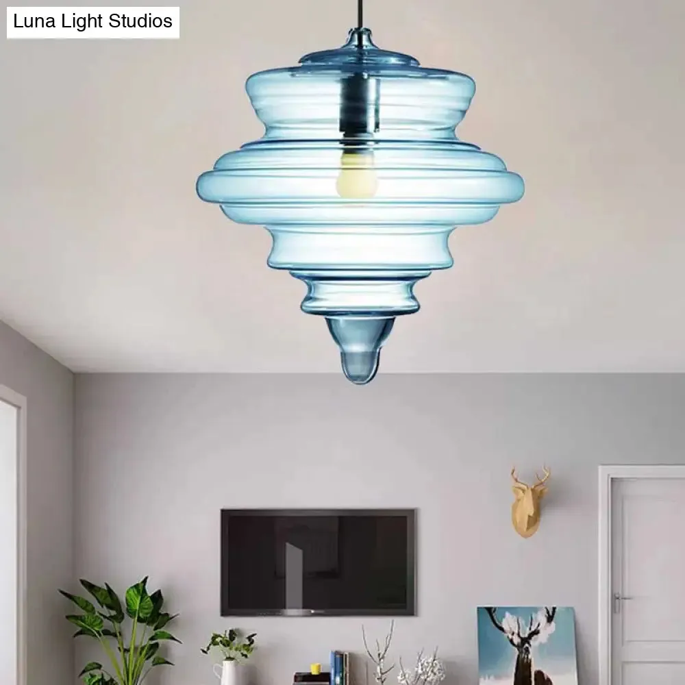 Modern Clear/Blue Ruffle Glass Pendant Light - Bedroom Ceiling Hanging Lamp