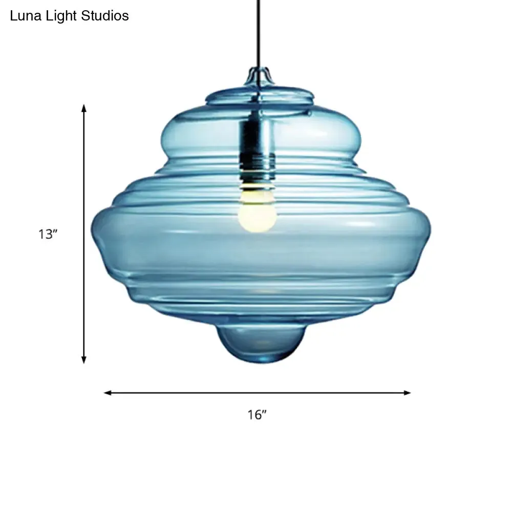 Modern Clear/Blue Ruffle Glass Pendant Light - Bedroom Ceiling Hanging Lamp