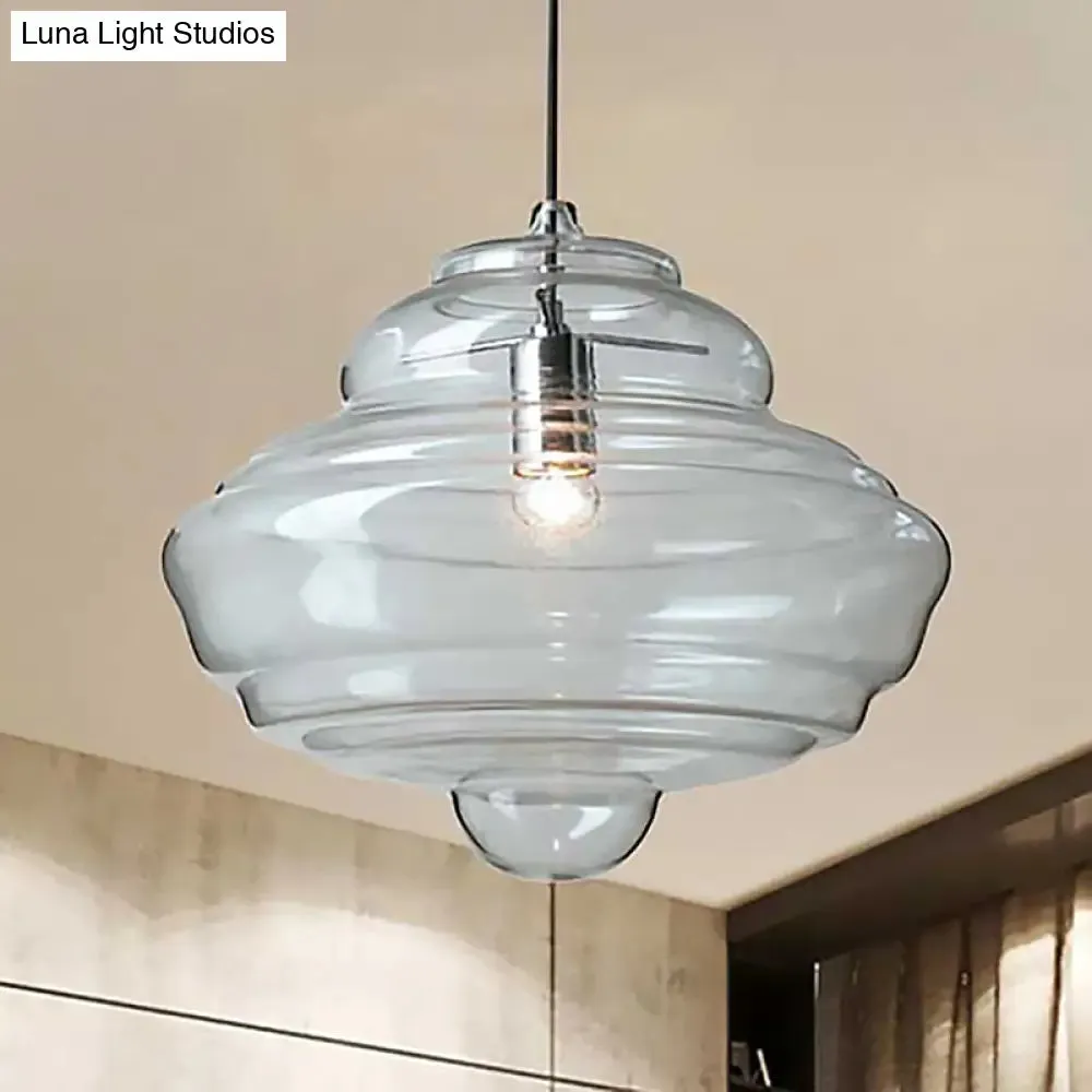 Modern Clear/Blue Ruffle Glass Pendant Light - Bedroom Ceiling Hanging Lamp