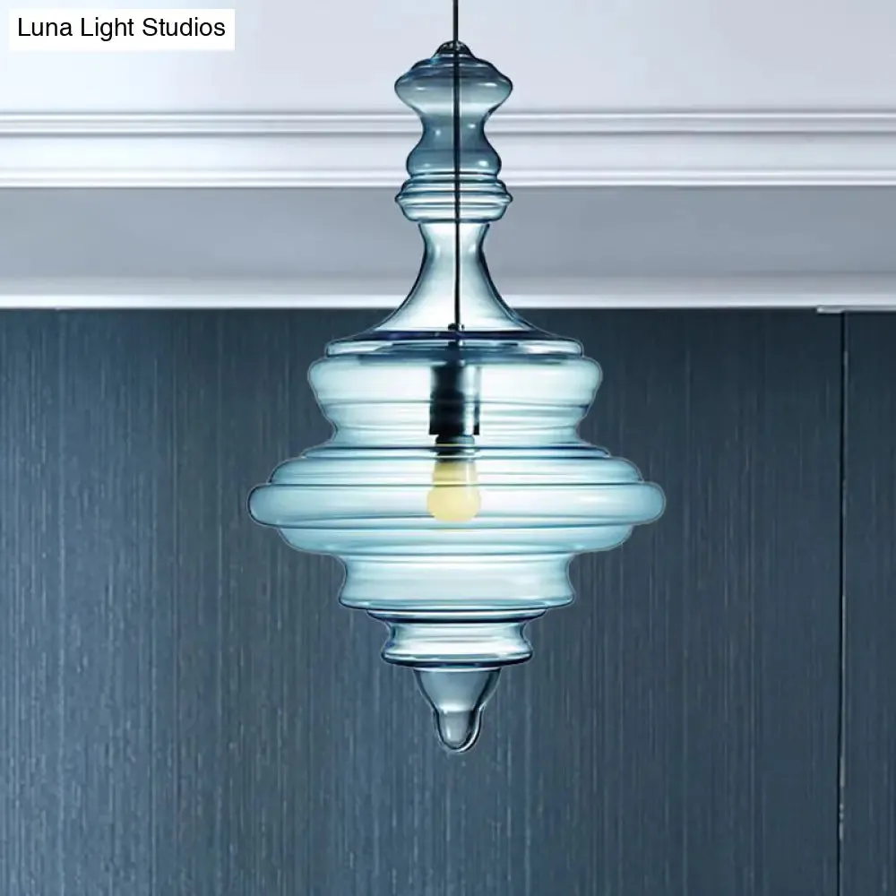 Modern Clear/Blue Ruffle Glass Pendant Light - Bedroom Ceiling Hanging Lamp