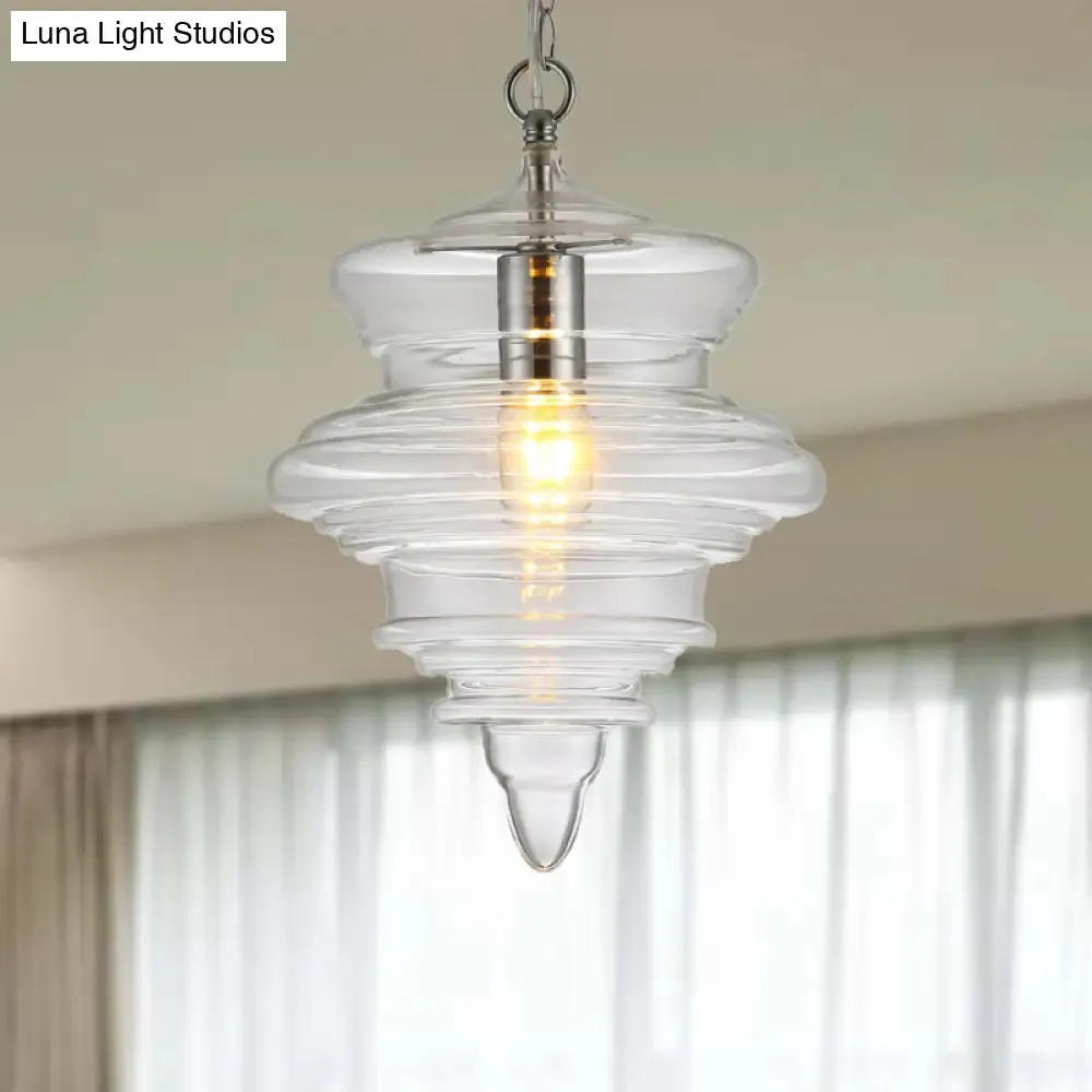 Modern Clear/Blue Ruffle Glass Pendant Light - Bedroom Ceiling Hanging Lamp