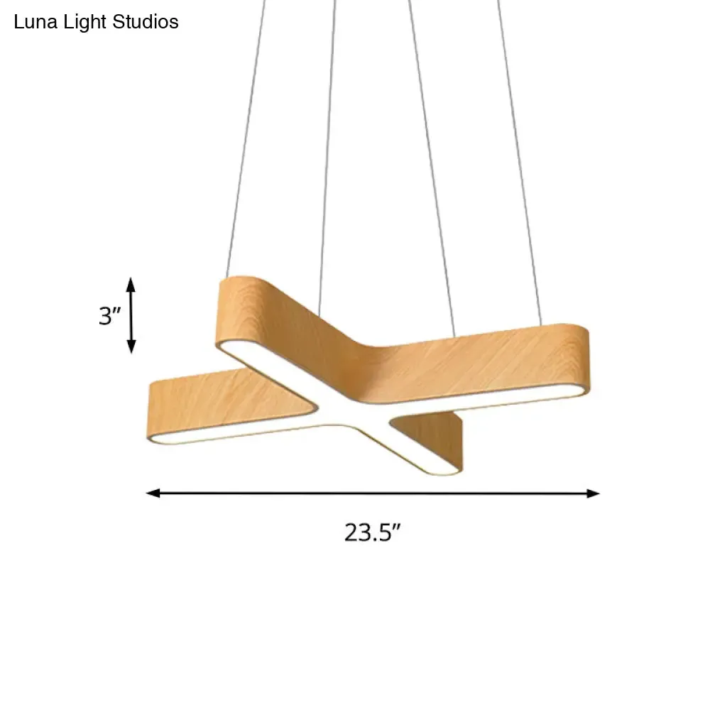 Modern LED Cross Wood Hanging Lamp - Wide Beige Ceiling Pendant Light with Opaline Diffuser (23.5"/35.5")