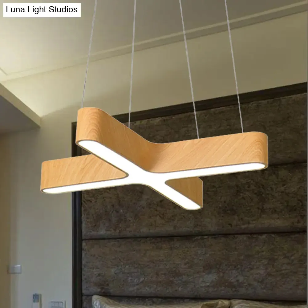 Modern LED Cross Wood Hanging Lamp - Wide Beige Ceiling Pendant Light with Opaline Diffuser (23.5"/35.5")