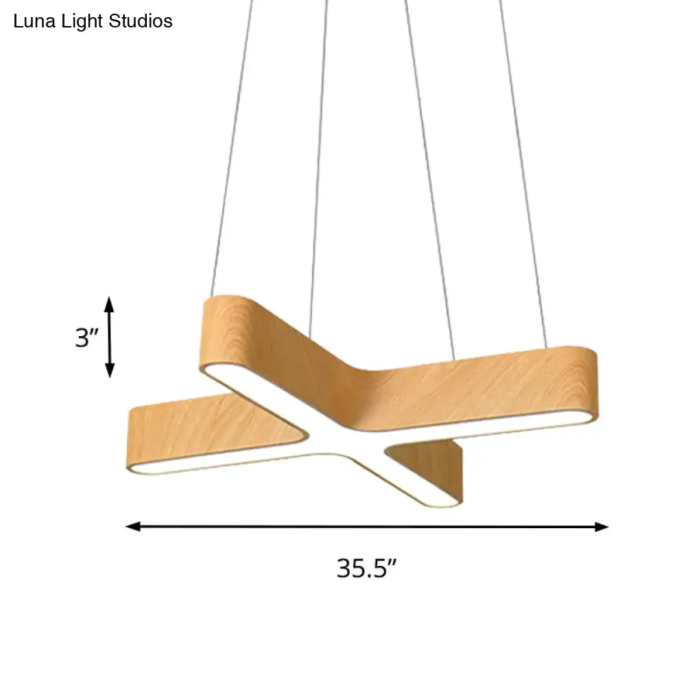 Modern LED Cross Wood Hanging Lamp - Wide Beige Ceiling Pendant Light with Opaline Diffuser (23.5"/35.5")