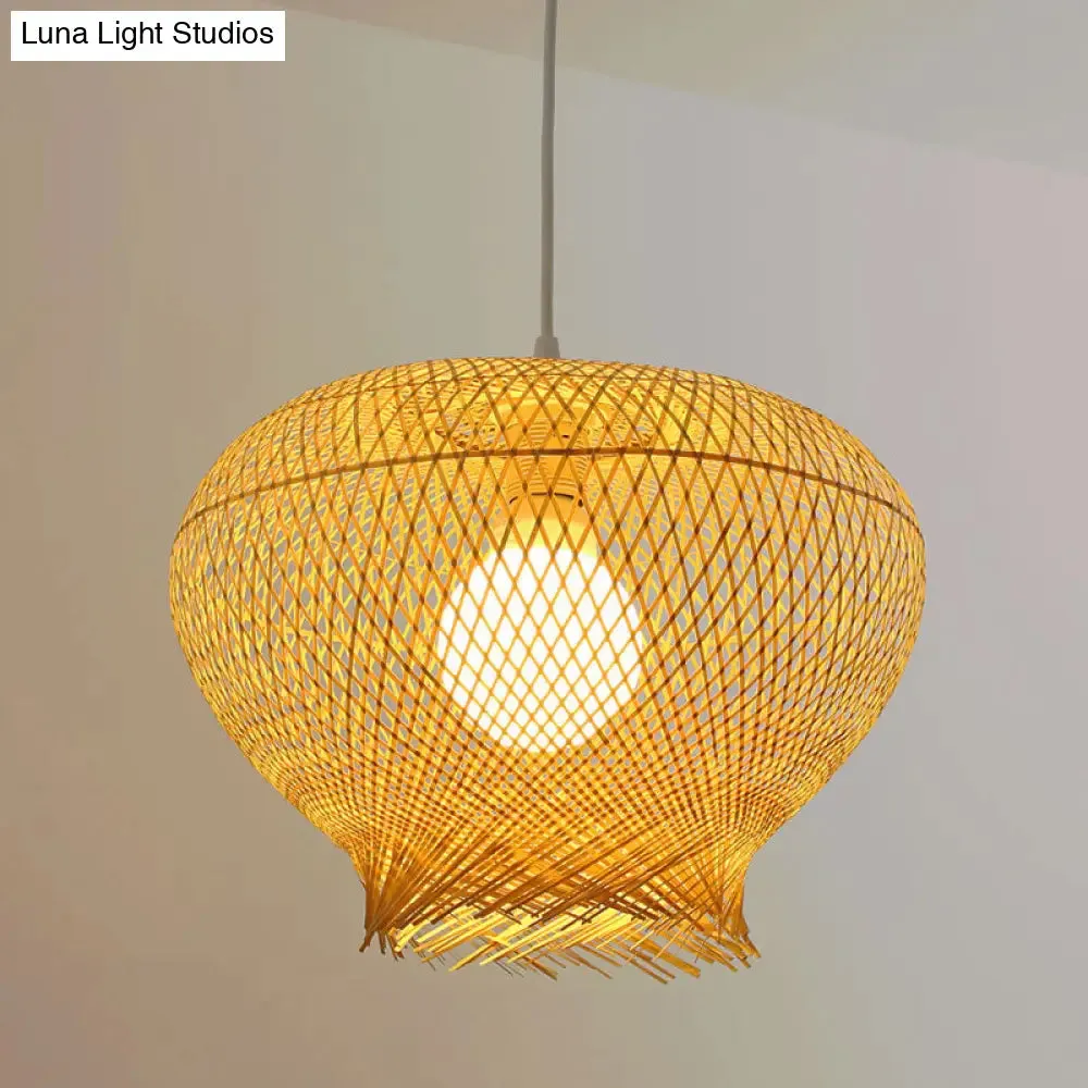 Modern Nest Pendant Ceiling Light - Bamboo 1-Light Dining Room Hanging Fixture in Beige