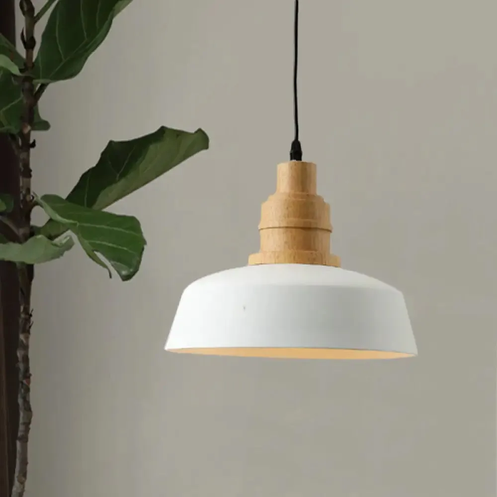 Modern Nordic Restaurant Pendant Ceiling Light with White Finish and Iron Bowl Shade