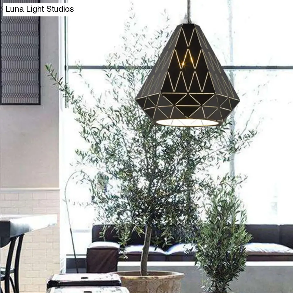 Modern Stylish Metal Diamond Pendant Light Fixture in Black - 1 Light Suspension