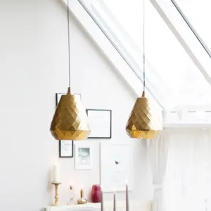 Modern Teardrop Iron Ceiling Pendant Lamp in Gold for Bedroom Lighting