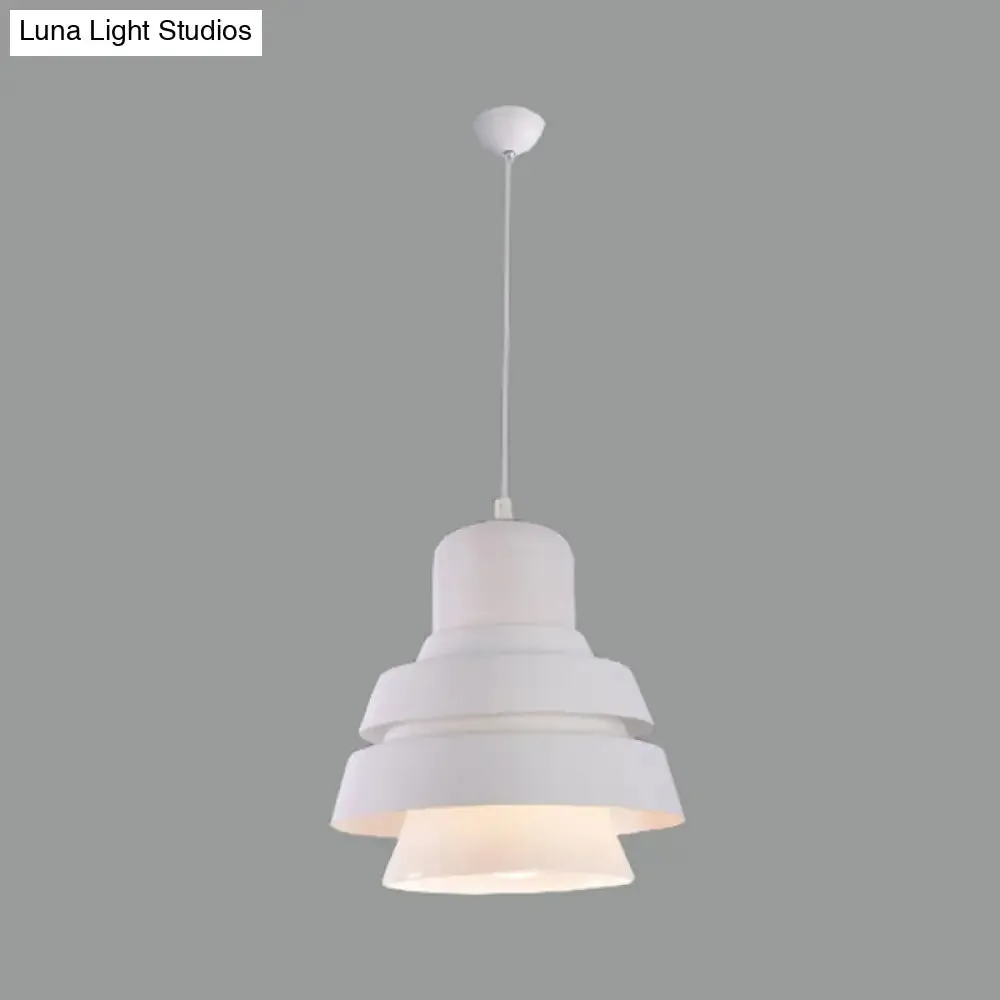 Modern White Bedroom Pendant Light with Flared Metal Shade