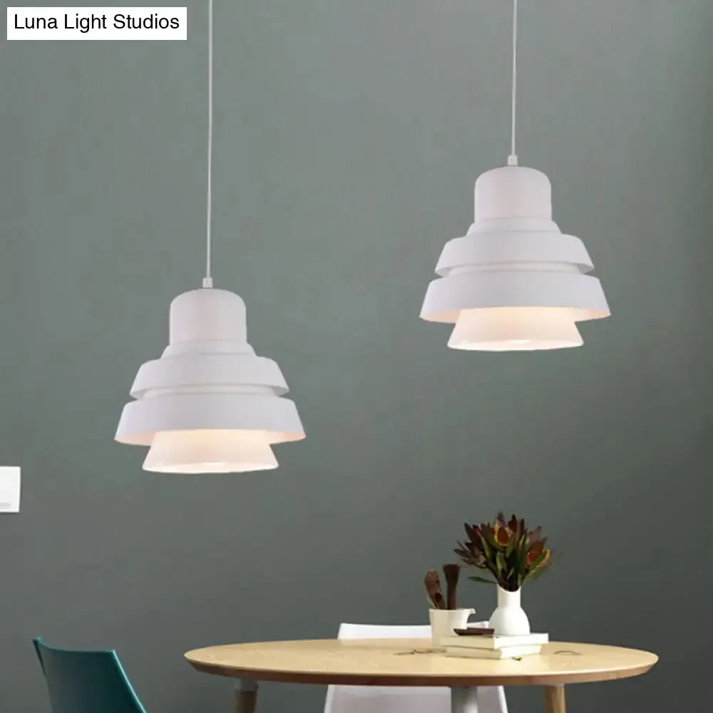 Modern White Bedroom Pendant Light with Flared Metal Shade