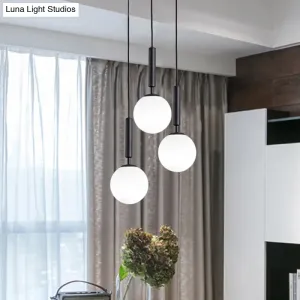 Modern White Glass Pendant Lamp for Bedroom - Globe Hanging Ceiling Light