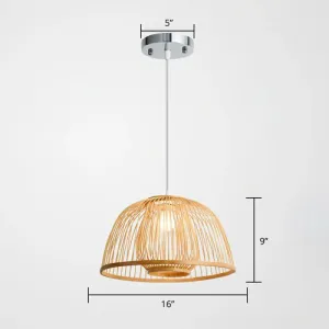 Modern Wood Domed Ceiling Pendant: Bamboo Suspension Lamp with Cage Inner