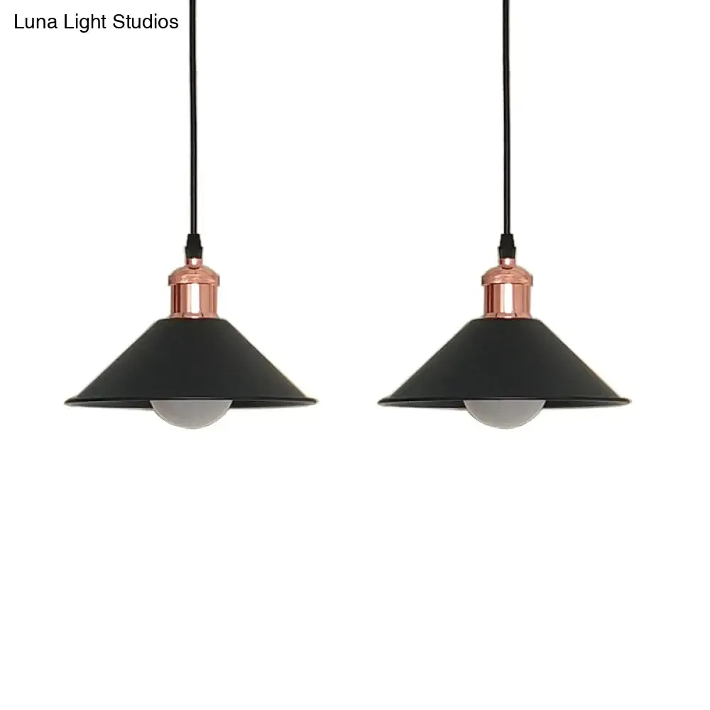 Modernist Style Conical Suspended Lamp - Metallic Hanging Light Fixture - 1 Light - Black/White - Living Room