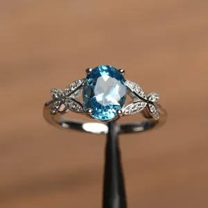 Natural Oval Cut Blue Topaz Unique Promise Solitaire Ring - 925 Sterling Silver Ring