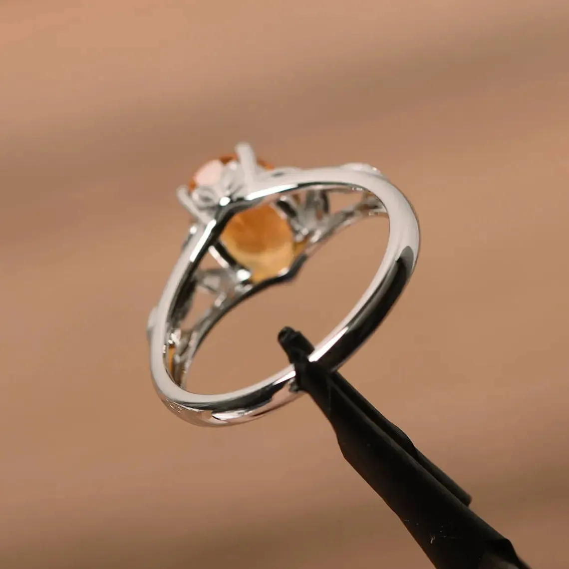 Natural Oval Cut Citrine Unique Solitaire Promise Ring - 925 Sterling Silver Ring