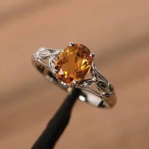 Natural Oval Cut Citrine Unique Solitaire Promise Ring - 925 Sterling Silver Ring