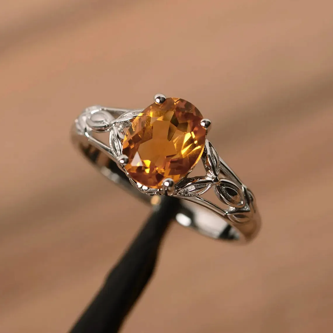 Natural Oval Cut Citrine Unique Solitaire Promise Ring - 925 Sterling Silver Ring