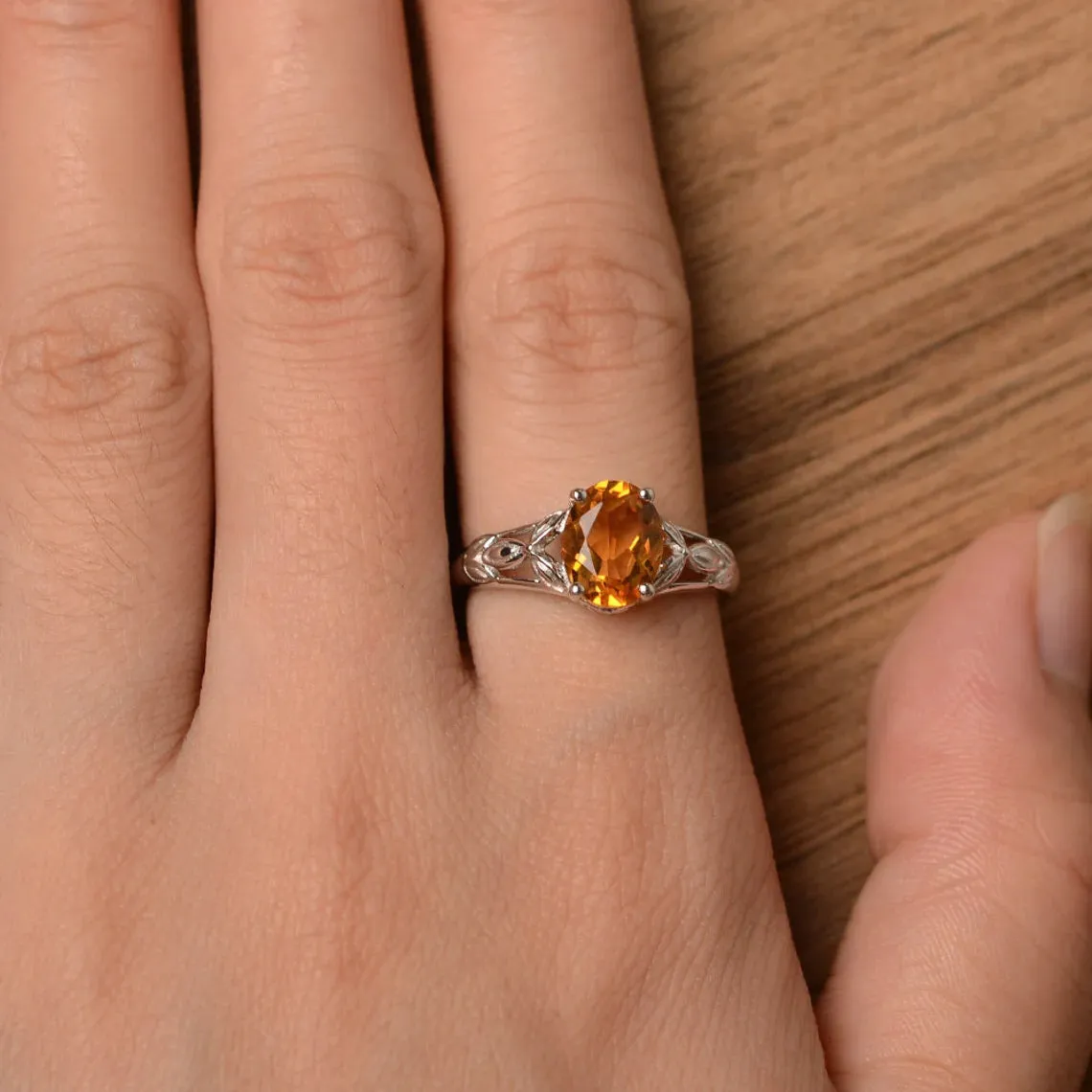 Natural Oval Cut Citrine Unique Solitaire Promise Ring - 925 Sterling Silver Ring