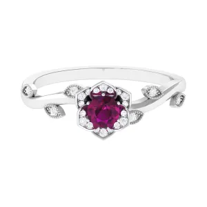 Nature Inspired Rhodolite Garnet Engagement Ring