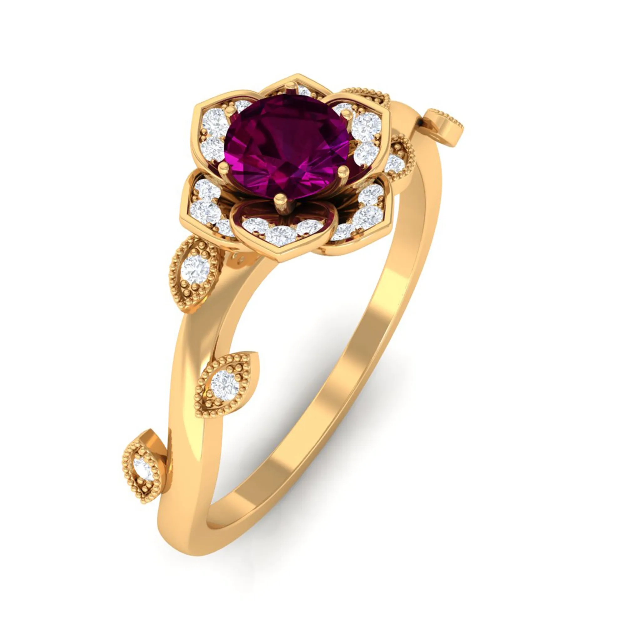 Nature Inspired Rhodolite Garnet Engagement Ring