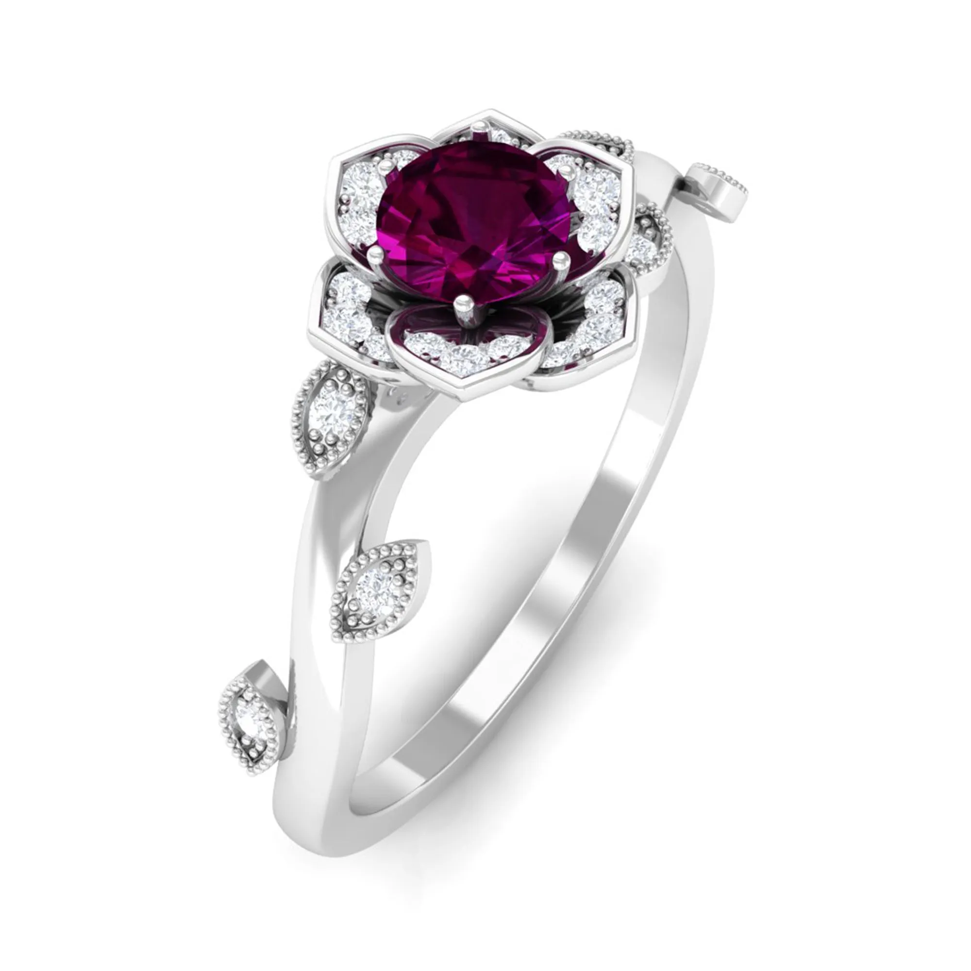 Nature Inspired Rhodolite Garnet Engagement Ring