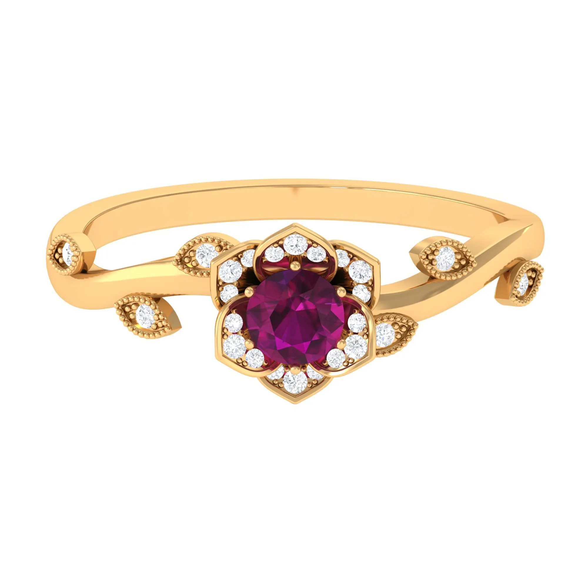 Nature Inspired Rhodolite Garnet Engagement Ring