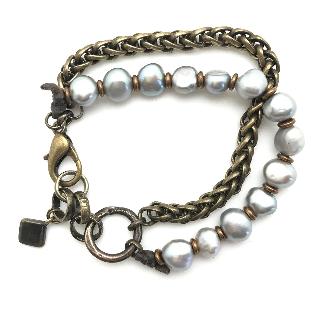 NICOLE Wheat Chain and Baroque Pearl Double-strand Bracelet