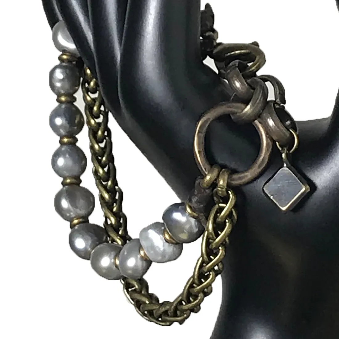 NICOLE Wheat Chain and Baroque Pearl Double-strand Bracelet