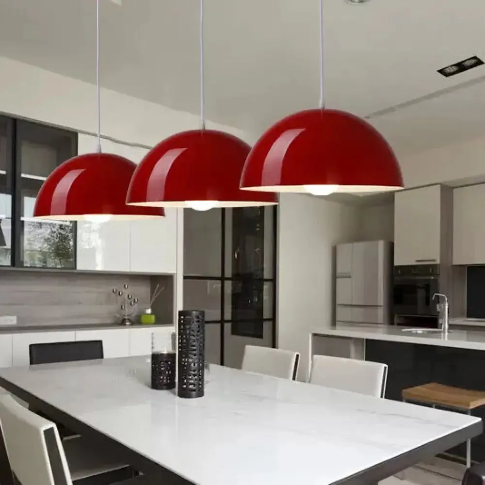 Nordic Aluminum Dome Hanging Light with 1 Light for Dining Room - Black/White/Red, 12"/14"/16" Wide