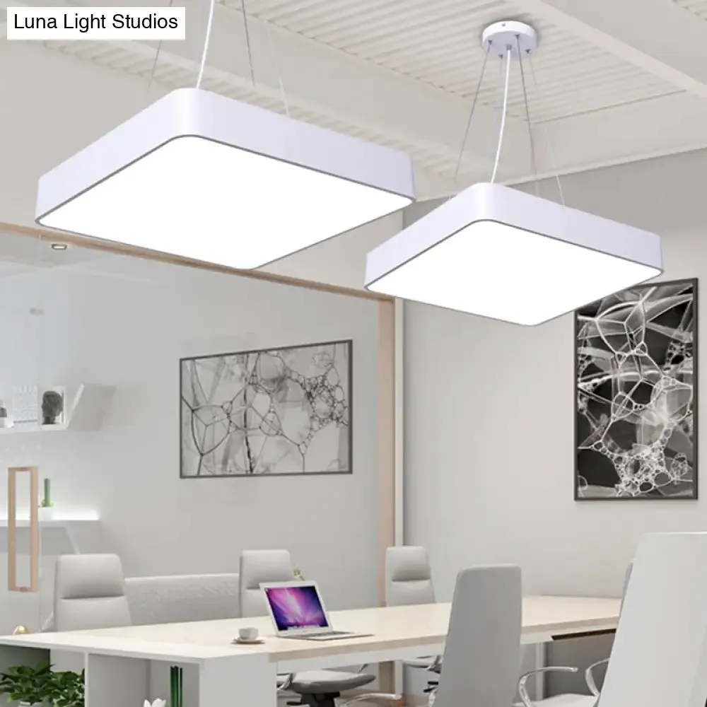 Nordic LED Commercial Pendant Light with Diffuser - Square Office Hanging Fixture