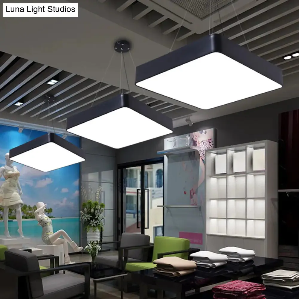 Nordic LED Commercial Pendant Light with Diffuser - Square Office Hanging Fixture