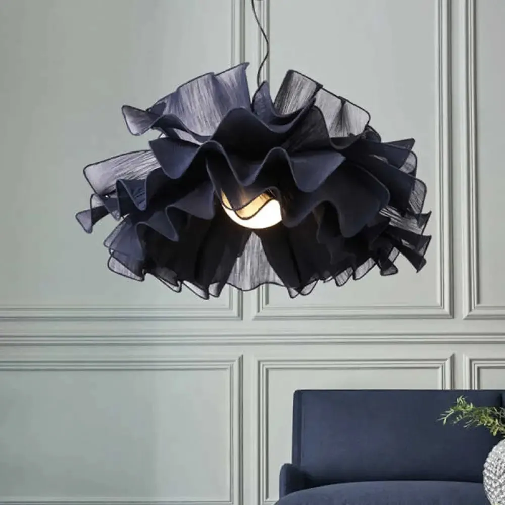 Nordic Style Fabric Wavy Pendant Light - 1 Head Black/White Ceiling Fixture for Bedroom