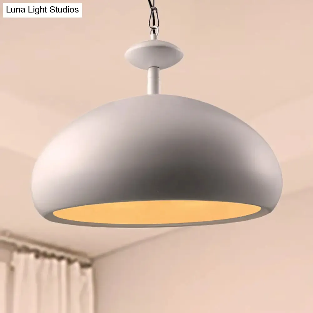 Nordic Style Metal Ceiling Pendant Light with Adjustable Chain - 1 Bulb Kitchen Fixture in Black or White - 11" by 16.5" Bowl