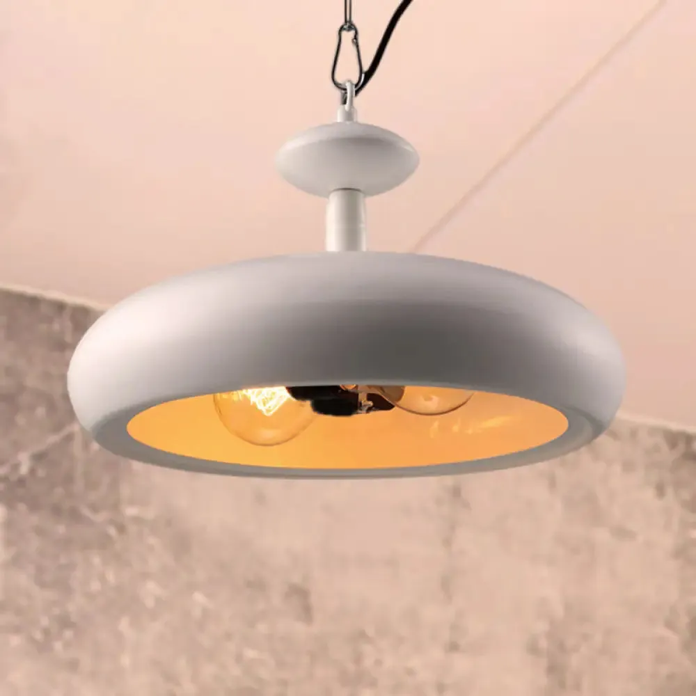 Nordic Style Metal Ceiling Pendant Light with Adjustable Chain - 1 Bulb Kitchen Fixture in Black or White - 11" by 16.5" Bowl