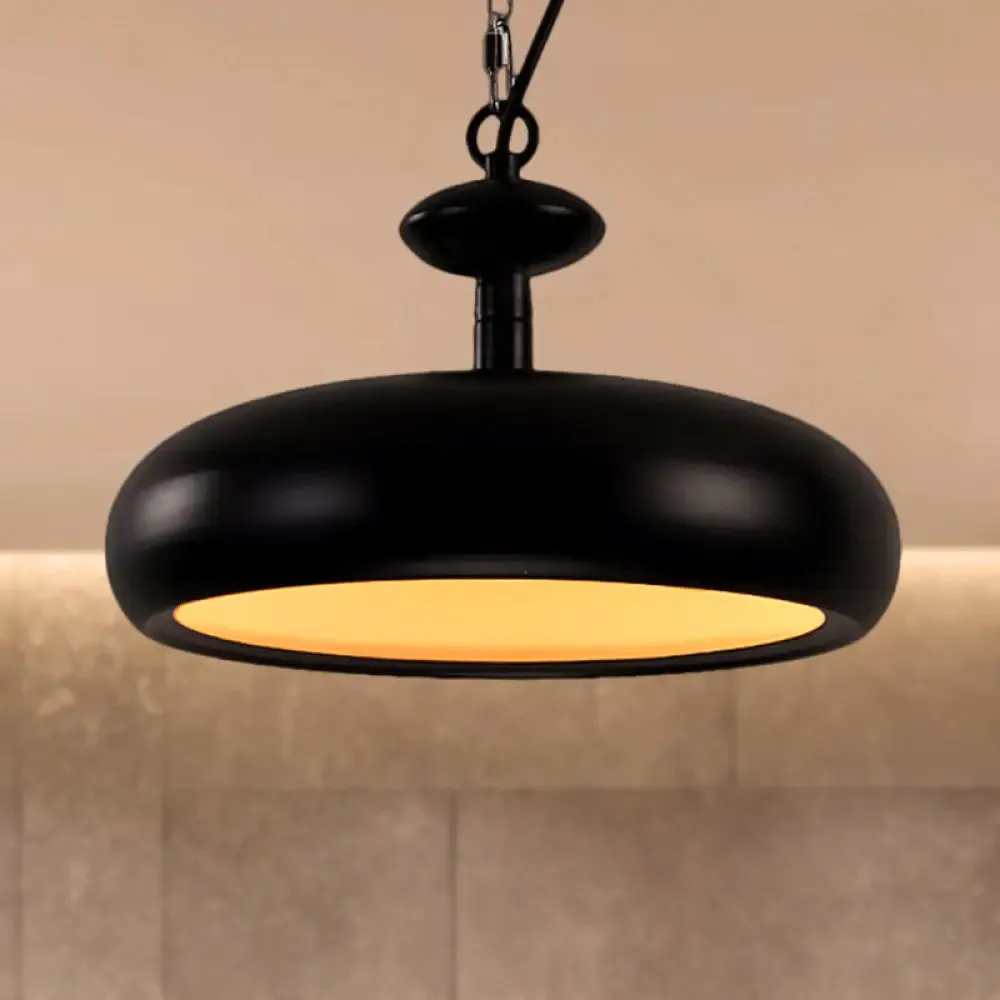 Nordic Style Metal Ceiling Pendant Light with Adjustable Chain - 1 Bulb Kitchen Fixture in Black or White - 11" by 16.5" Bowl