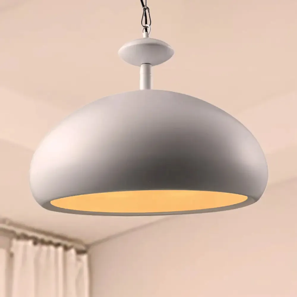 Nordic Style Metal Ceiling Pendant Light with Adjustable Chain - 1 Bulb Kitchen Fixture in Black or White - 11" by 16.5" Bowl