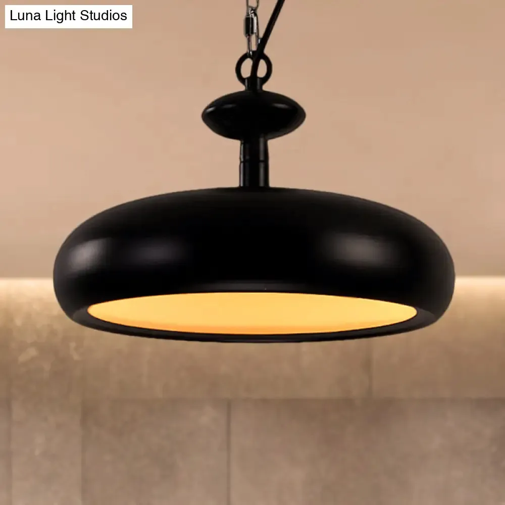 Nordic Style Metal Ceiling Pendant Light with Adjustable Chain - 1 Bulb Kitchen Fixture in Black or White - 11" by 16.5" Bowl