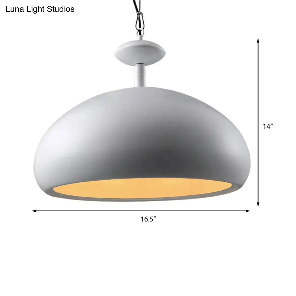 Nordic Style Metal Ceiling Pendant Light with Adjustable Chain - 1 Bulb Kitchen Fixture in Black or White - 11" by 16.5" Bowl