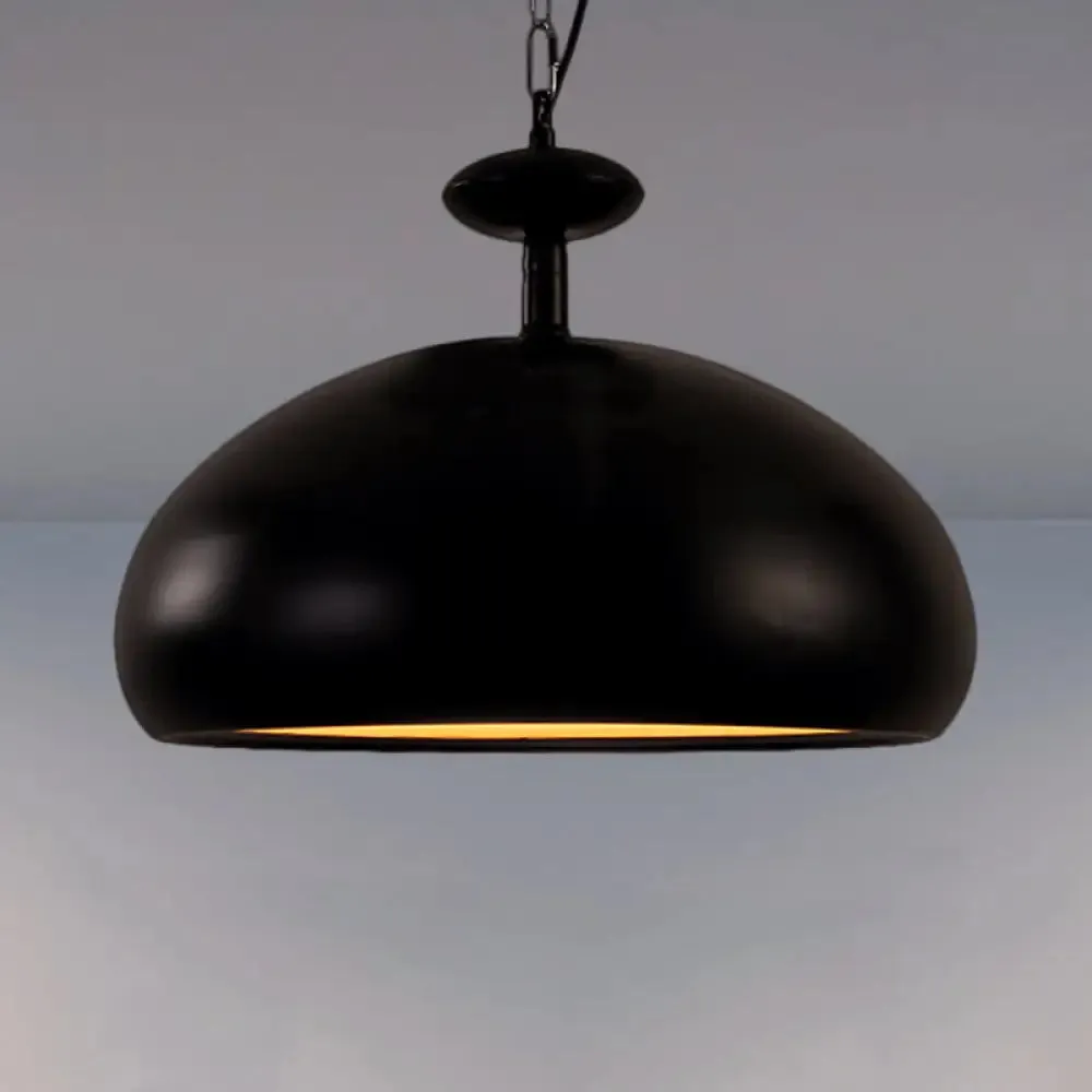 Nordic Style Metal Ceiling Pendant Light with Adjustable Chain - 1 Bulb Kitchen Fixture in Black or White - 11" by 16.5" Bowl