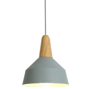 Nordic Style Metal Hanging Pendant Lamp with Wooden Top - Ideal for Restaurants