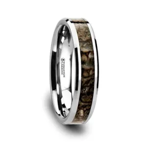 ORDOVICIAN Dinosaur Bone Inlaid Tungsten Carbide Beveled Edged Ring - 4mm