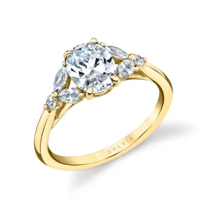 Oval Cut Unique Three Stone Engagement Ring - Alina 14k Gold Yellow