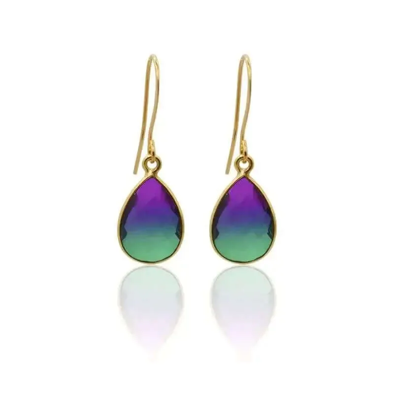 Peacock Aura Drop Earrings - Short