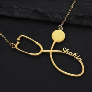 Personalized Name Necklace with a stethoscope For Women Men Gold Silver Chain Lovers