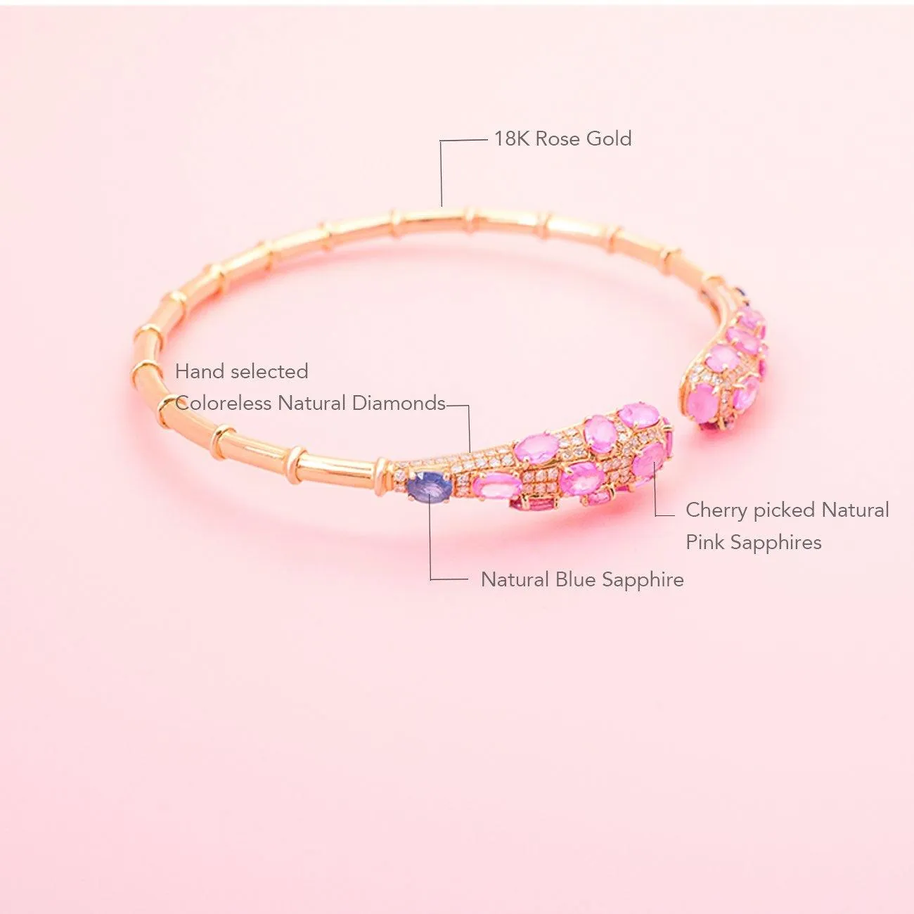 Pink Bracelet With Natural Sapphire & Natural Diamonds In Rose Gold