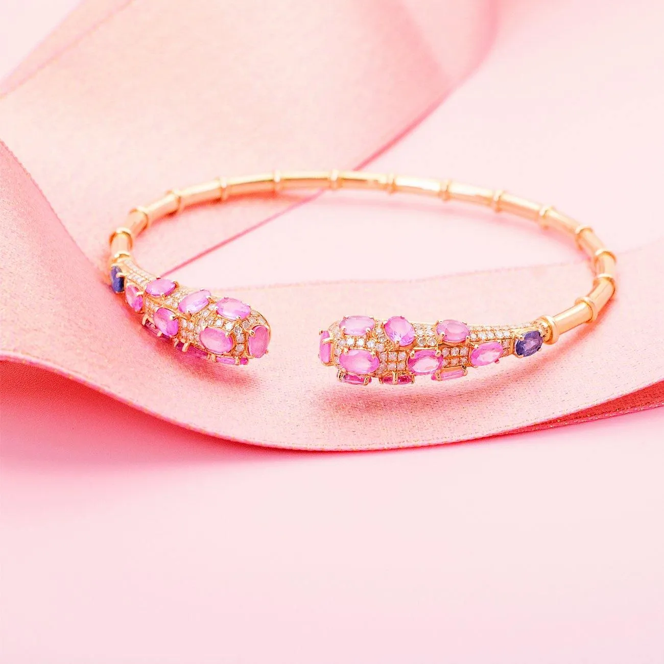 Pink Bracelet With Natural Sapphire & Natural Diamonds In Rose Gold