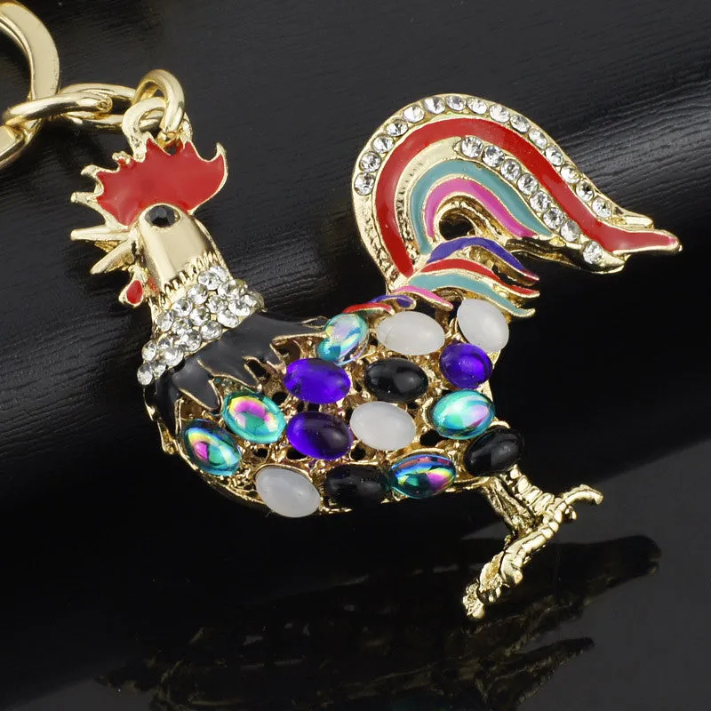 Pretty Chic Opals Chicken Keychains Crystal Bag Pendant Key ring Key chains Christmas Gift Jewelry Llaveros