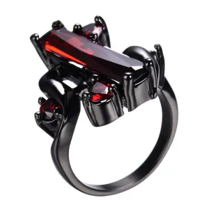 Punk Jewelry S Style Red Zircon Stone Ring Black Gold Filled Unique Party Finger Rings For Women Bohemian Bijoux