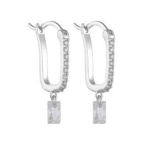 Radiant Cut Zircon Pendant U Shaped Sterling Silver Hoop Earrings